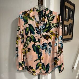 Worthington Women's Leaf Print Blouse - Pink and Green